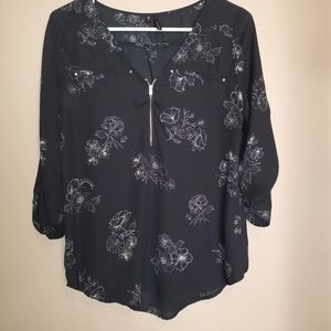 Maurices blouse with zipper and floral design